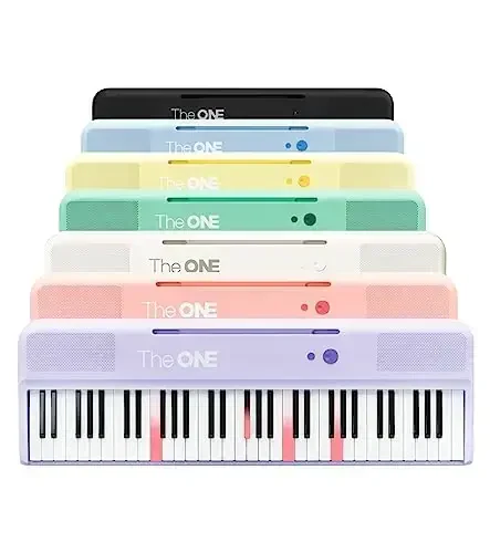 The ONE Smart Keyboard COLOR 61 Lighted Keys Piano Keyboard, Electric Piano for Beginners with 256 Tones, 64 Polyphony, Built-in LED Lights & Apps, Supports USB MIDI/Headphones (White) - 1