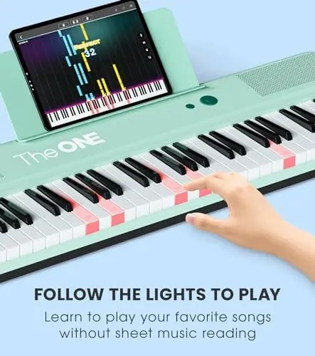 The ONE Smart Keyboard COLOR 61 Lighted Keys Piano Keyboard, MIDI Electric Piano for Beginners with 256 Tones, 64 Polyphony, Built-in LED Lights and Free Apps (Green) - 3