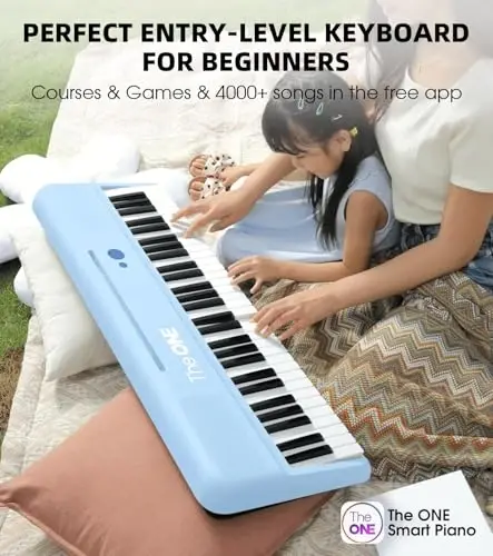 THE ONE Smart Keyboard COLOR 61 tugmali pianino klaviaturasi, 256 Tembrli musiqiy klaviatura, 64 Polifoniya, 2 Karnay, O'rnatilgan LED chiroqlari va Bepul dasturlar (Moviy) - 5