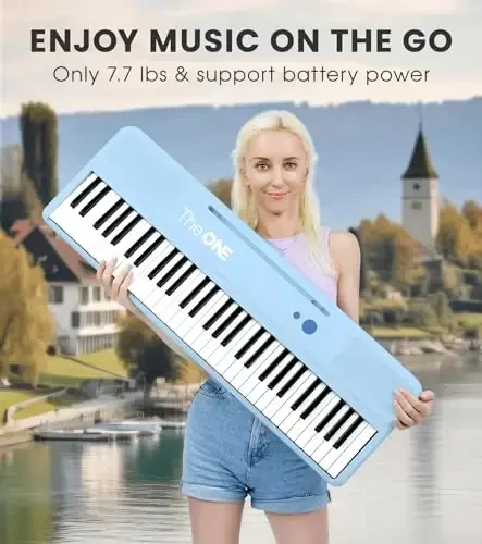 THE ONE Smart Keyboard COLOR 61 tugmali pianino klaviaturasi, 256 Tembrli musiqiy klaviatura, 64 Polifoniya, 2 Karnay, O'rnatilgan LED chiroqlari va Bepul dasturlar (Moviy) - 6