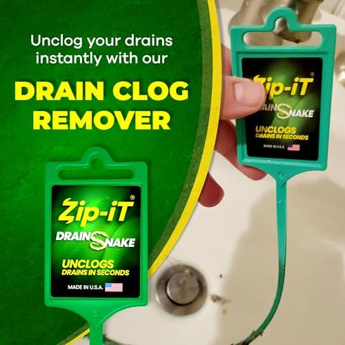 The original Zip-It Hair Clog Remover 25-inch Overall Length Drain Snake Cleaner (3-Pack), Unclog Your Sink, Shower, & Tub Drain In Seconds – Non-toxic, Made in the USA - Zip-It (1)