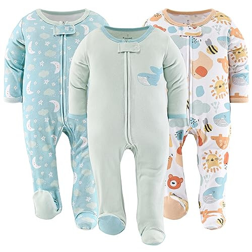 The Peanutshell Ayaklı Pijama Uyku Elbiseleri Bebek Erkek veya Kızlar İçin, Uyku ve Oyun Footies, Unisex 3'lü Paket - 19