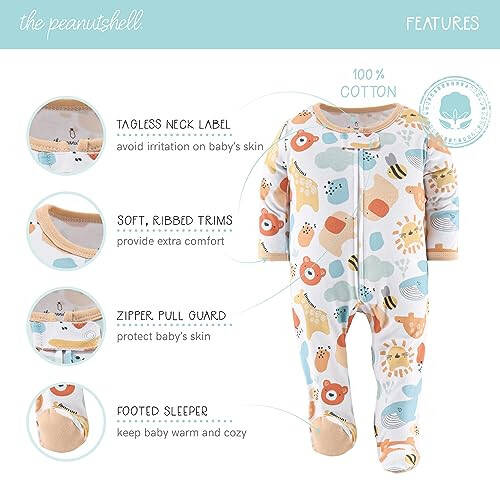 The Peanutshell Ayaklı Pijama Uyku Elbiseleri Bebek Erkek veya Kızlar İçin, Uyku ve Oyun Footies, Unisex 3'lü Paket - 2