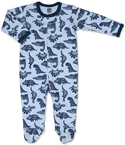 The Peanutshell Baby Sleeper Set for Boys or Girls | 3 Pack in Dinosaur, Solid Blue & Dots | Newborn to 9M Footed Pajamas - 16