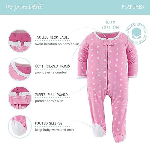 The Peanutshell Bebek Kızlar İçin Ayaklı Pijama Uyku Elbiseleri, Uyku ve Oyun Ayaklı Kıyafetler, 3'lü Paket - 20