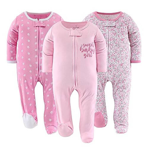 The Peanutshell Footed Pajamas Sleepers for Baby Girls, Sleep and Play Footies, 3 Pack - 31