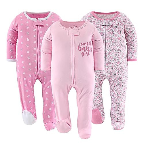 The Peanutshell Footed Pajamas Sleepers for Baby Girls, Sleep and Play Footies, 3 Pack - 1