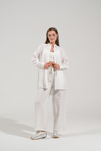 The Pery White Patterned Pants Shirt Set - 2