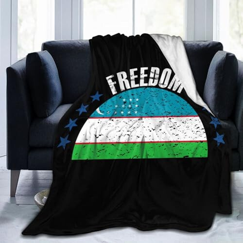 The Uzbekistan Flag and Freedom Throw Blanket for Couch Bed Sofa Soft Comfortable Blanket 80