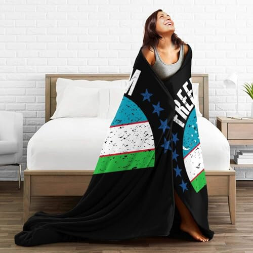 The Uzbekistan Flag and Freedom Throw Blanket for Couch Bed Sofa Soft Comfortable Blanket 80