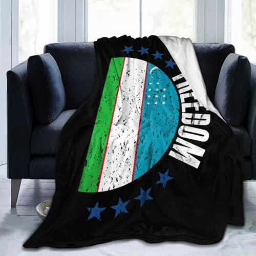 The Uzbekistan Flag and Freedom Throw Blanket for Couch Bed Sofa Super Soft Cozy Throw Blanket 50