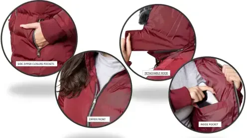 The Whole Shebang Women's Puffer Winter Coat with Faux-Fur Trim Hood, Zip Front; Long Sleeve, Warm, Vegan Down M - 5