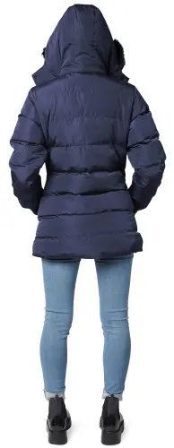 The Whole Shebang Women's Puffer Winter Coat with Faux-Fur Trim Hood, Zip Front; Long Sleeve, Warm, Vegan Down M - 3