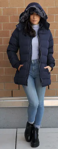 The Whole Shebang Women's Puffer Winter Coat with Faux-Fur Trim Hood, Zip Front; Long Sleeve, Warm, Vegan Down M - 4