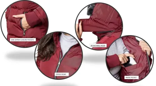 The Whole Shebang Women's Puffer Winter Coat with Faux-Fur Trim Hood, Zip Front; Long Sleeve, Warm, Vegan Down M - 5