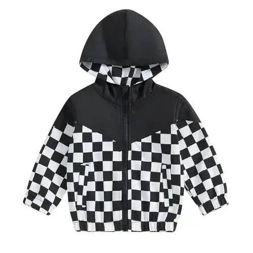 TheFound Toddler Girls Boys Hoodies Jacket Checkerboard Zip-Up Hooded Long Sleeve Coat Fall Winter Kid Baby Clothes Outerwear 