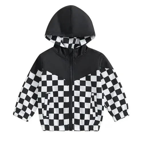 TheFound Toddler Girls Boys Hoodies Jacket Checkerboard Zip-Up Hooded Long Sleeve Coat Fall Winter Kid Baby Clothes Outerwear - 1