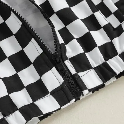 TheFound Toddler Girls Boys Hoodies Jacket Checkerboard Zip-Up Hooded Long Sleeve Coat Fall Winter Kid Baby Clothes Outerwear - 7