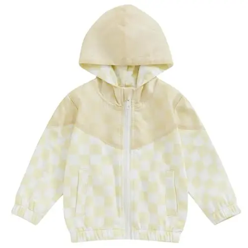 TheFound Toddler Girls Boys Hoodies Jacket Checkerboard Zip-Up Hooded Long Sleeve Coat Fall Winter Kid Baby Clothes Outerwear - 1