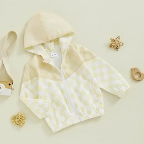 TheFound Toddler Girls Boys Hoodies Jacket Checkerboard Zip-Up Hooded Long Sleeve Coat Fall Winter Kid Baby Clothes Outerwear - 3