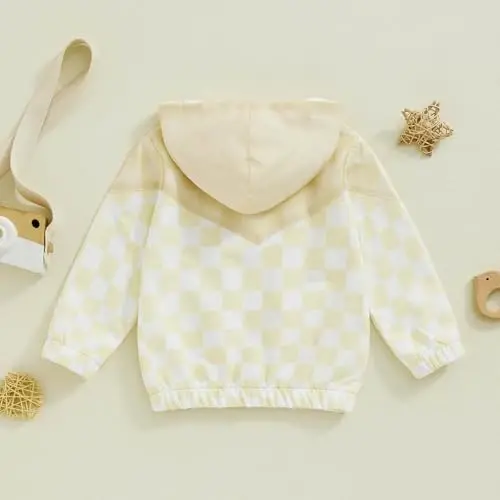 TheFound Toddler Girls Boys Hoodies Jacket Checkerboard Zip-Up Hooded Long Sleeve Coat Fall Winter Kid Baby Clothes Outerwear - 4