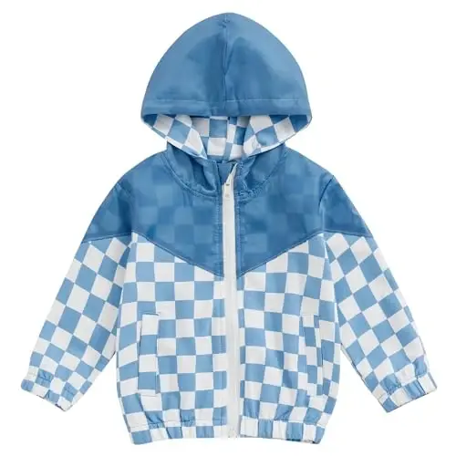 TheFound Toddler Girls Boys Hoodies Jacket Checkerboard Zip-Up Hooded Long Sleeve Coat Fall Winter Kid Baby Clothes Outerwear - 1