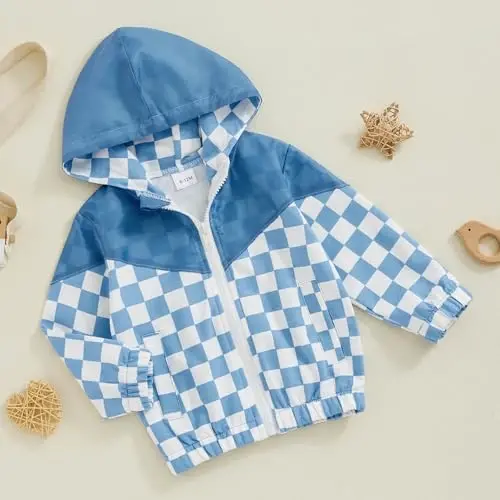 TheFound Toddler Girls Boys Hoodies Jacket Checkerboard Zip-Up Hooded Long Sleeve Coat Fall Winter Kid Baby Clothes Outerwear - 3