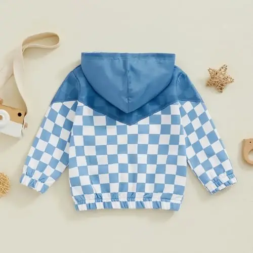 TheFound Toddler Girls Boys Hoodies Jacket Checkerboard Zip-Up Hooded Long Sleeve Coat Fall Winter Kid Baby Clothes Outerwear - 4