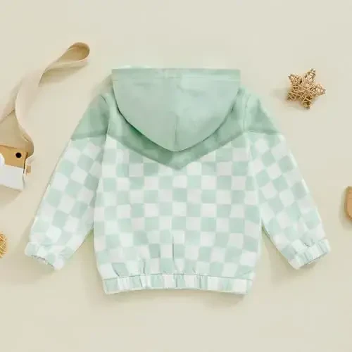 TheFound Toddler Qizlar Bolalar Kapşonli Kurtka Shaxmat Taxtasi Fermuarli Kapşonli Uzun Yengli Palto Kuz Qish Bola Chaqaloq Kiyimlari Ustki Kiyim - 4