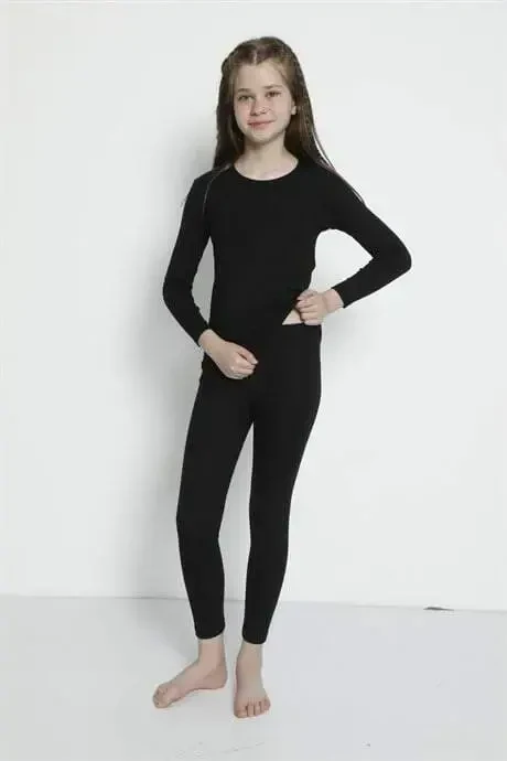 Thermal Underwear Set for Girls in Black - 3