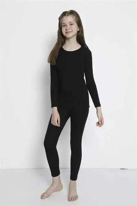 Thermal Underwear Set for Girls in Black - 4