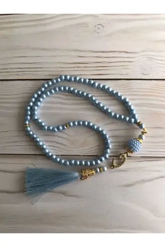 Thermo Leather Quran Cotton Prayer Rug Pearl Rosary Bundle Dowry Gift Set Home Concept-BLUE - DUHAİSLAMIHEDIYELIK (1)