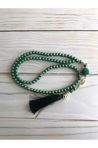 Thermo Leather Quran Cotton Prayer Rug Pearl Rosary Bundle Dowry Gift Set Home Concept-GREEN - DUHAİSLAMIHEDIYELIK (1)