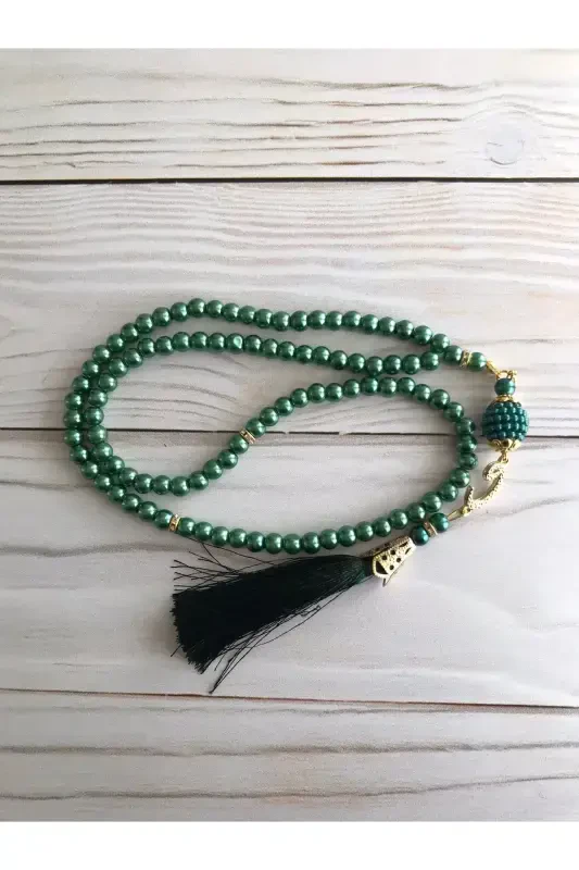 Thermo Leather Quran Cotton Prayer Rug Pearl Rosary Bundle Dowry Gift Set Home Concept-GREEN - 2