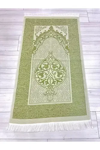 Thermo Leather Quran Cotton Prayer Rug Pearl Rosary Bundle Dowry Gift Set Home Concept-GREEN - 3