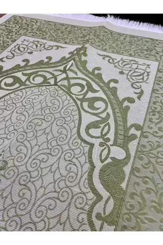 Thermo Leather Quran Cotton Prayer Rug Pearl Rosary Bundle Dowry Gift Set Home Concept-GREEN - 4