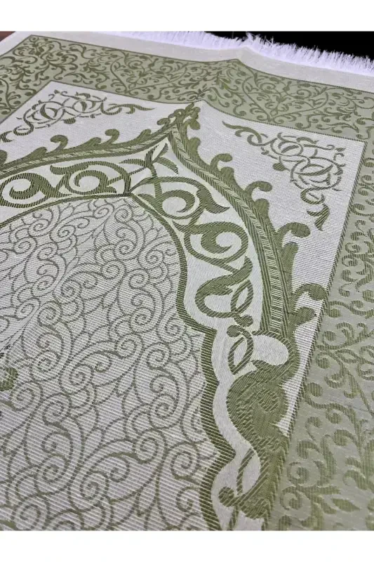 Thermo Leather Quran Cotton Prayer Rug Pearl Rosary Bundle Dowry Gift Set Home Concept-GREEN - 4