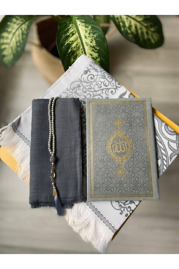 Thermo Leather Yasin Book Prayer Rug And Scarf Luxury Mawlid Gift Set Y220 Gray - 2