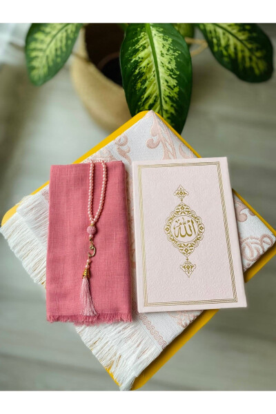 Thermo Leather Yasin Book with Prayer Rug and Scarf Luxury Mevlid Gift Set Y220 Pink - 1