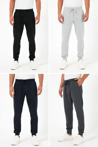 Thick Black-Navy Blue-Gray-Anthracite Men's 4-Piece Sweatpants Jogger Back Pocket Elastic Hem Regular Fi-Black - 1