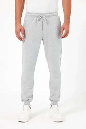 Thick Gray Men's Sweatpants Jogger Back Pocket Cuffed Regular Fit Unbrushed-Gray - 1