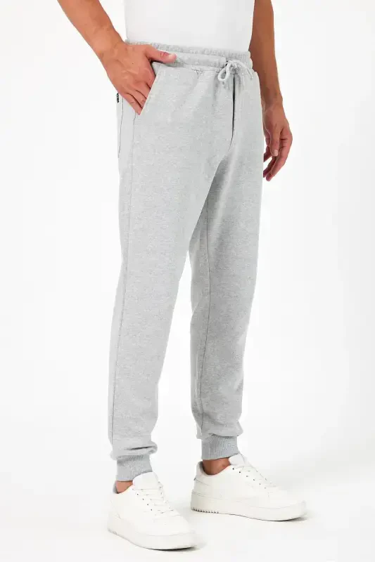 Thick Gray Men's Sweatpants Jogger Back Pocket Cuffed Regular Fit Unbrushed-Gray - 3