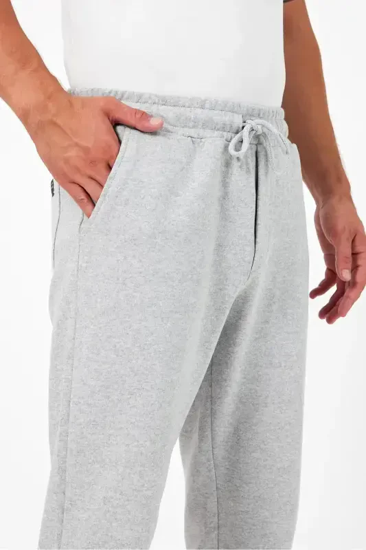Thick Gray Men's Sweatpants Jogger Back Pocket Cuffed Regular Fit Unbrushed-Gray - 4