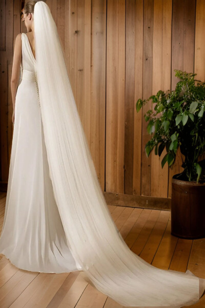 Thick Long Veil Simple 2.5 Meter Length 3 Meter Width Thick Veil Plain - Tulle, Off White - 21