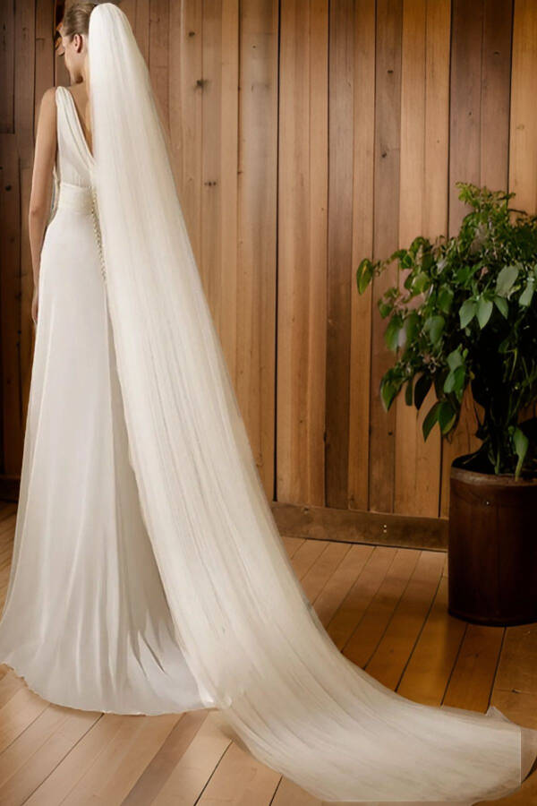 Thick Long Veil Simple 2.5 Meter Length 3 Meter Width Thick Veil Plain - Tulle, Off White - 16