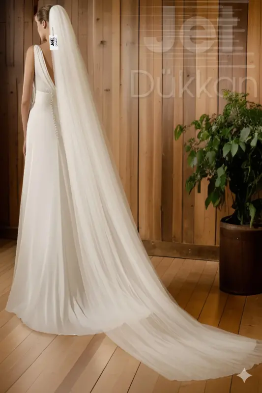 Thick Long Veil Simple 2.5 Meter Length 3 Meter Width Thick Veil Plain - Tulle, Off White - JETDUKKAN