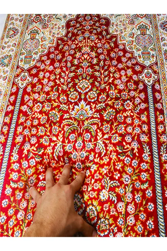 Thick Sponge Soft Prayer Rug Washable Dowry Gift Prayer Mat Red Classic (70X120CM) - CARPETELLA