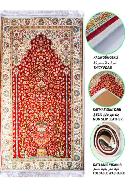 Thick Sponge Soft Prayer Rug Washable Dowry Gift Prayer Mat Red Classic (70X120CM) - CARPETELLA