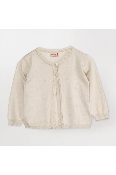 Thin Knit Baby Girl Pompom Cardigan Beige - 2
