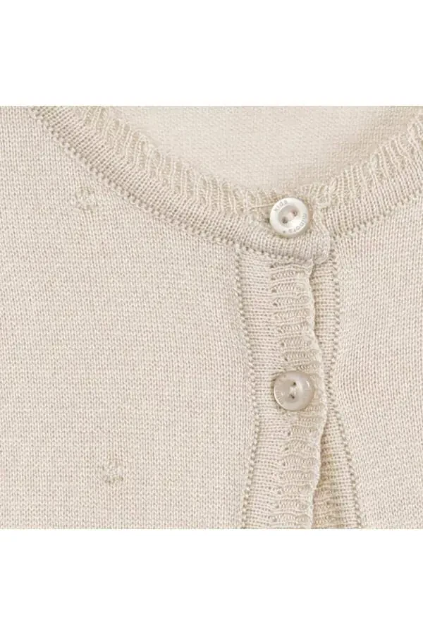 Thin Knit Baby Girl Pompom Cardigan Beige - 3